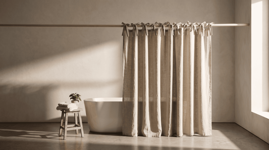 Cortina de baño con amarras en Lino Culla 1,80x1,80