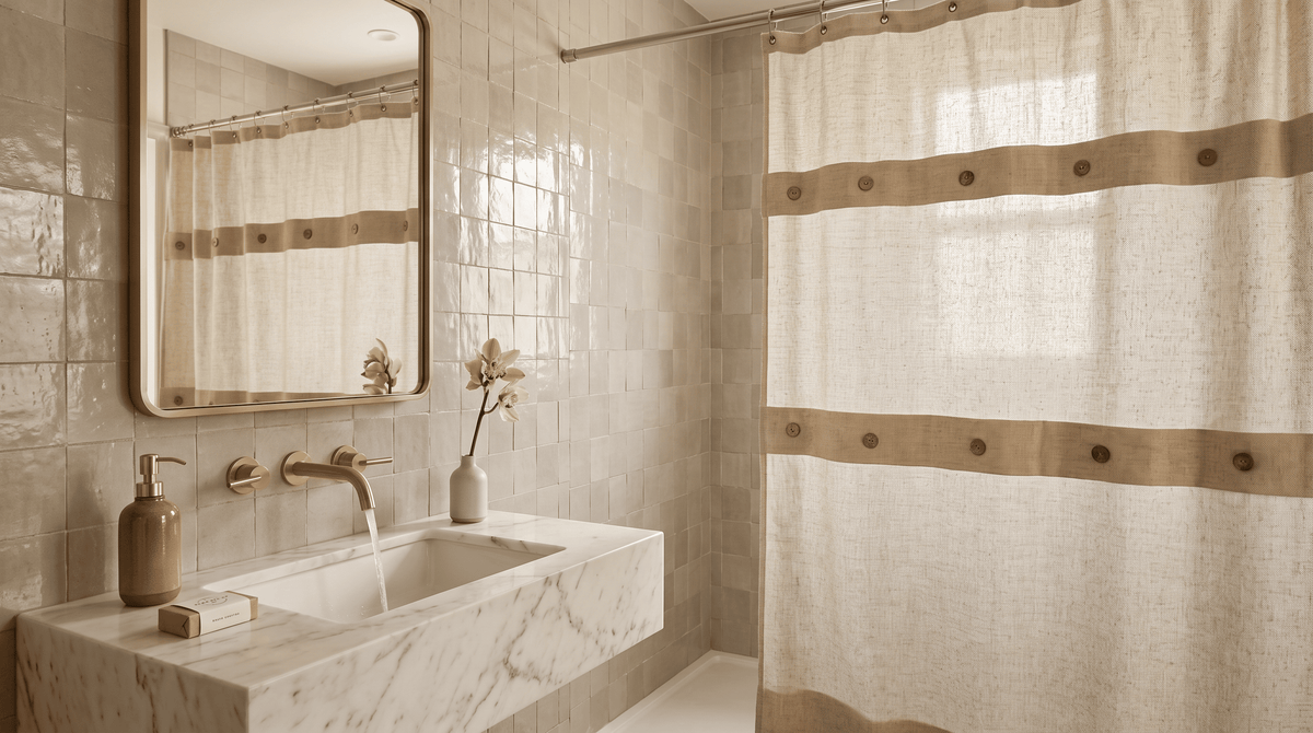 Cortina de Baño Lino Botones - 1.80 x 1.80, Gris claro