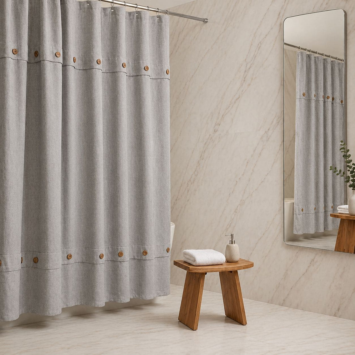 Cortina de Baño Lino Botones - 1.80 x 1.80, Gris claro